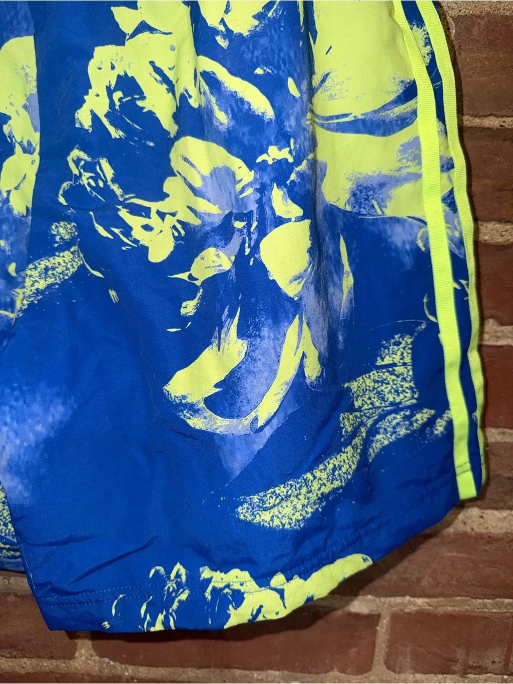 Adidas Men’s Blue & Neon Green Floral Swim Trunks Athletic Shorts